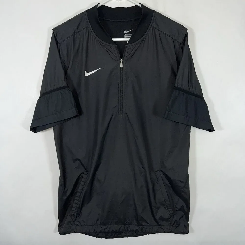 Nike Short Sleeve 1/4 Zip Woven Coaches Jacket Mens Size Small Black Windbreaker